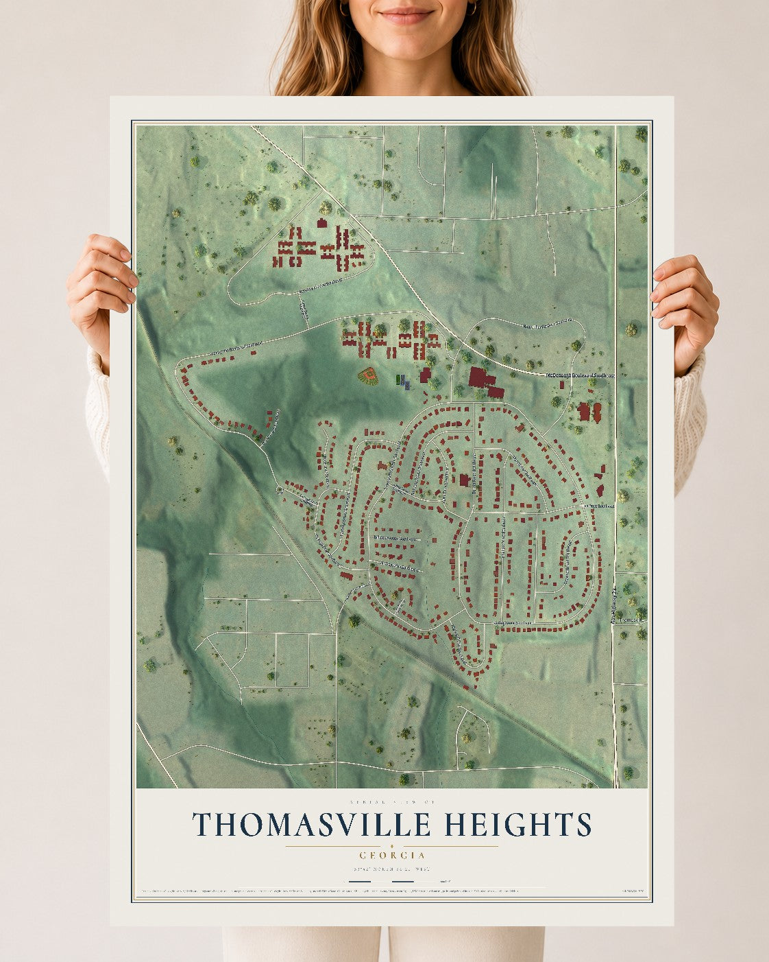 Thomasville Heights, Georgia map print, 24" x 36" Archival Matte Print mockup