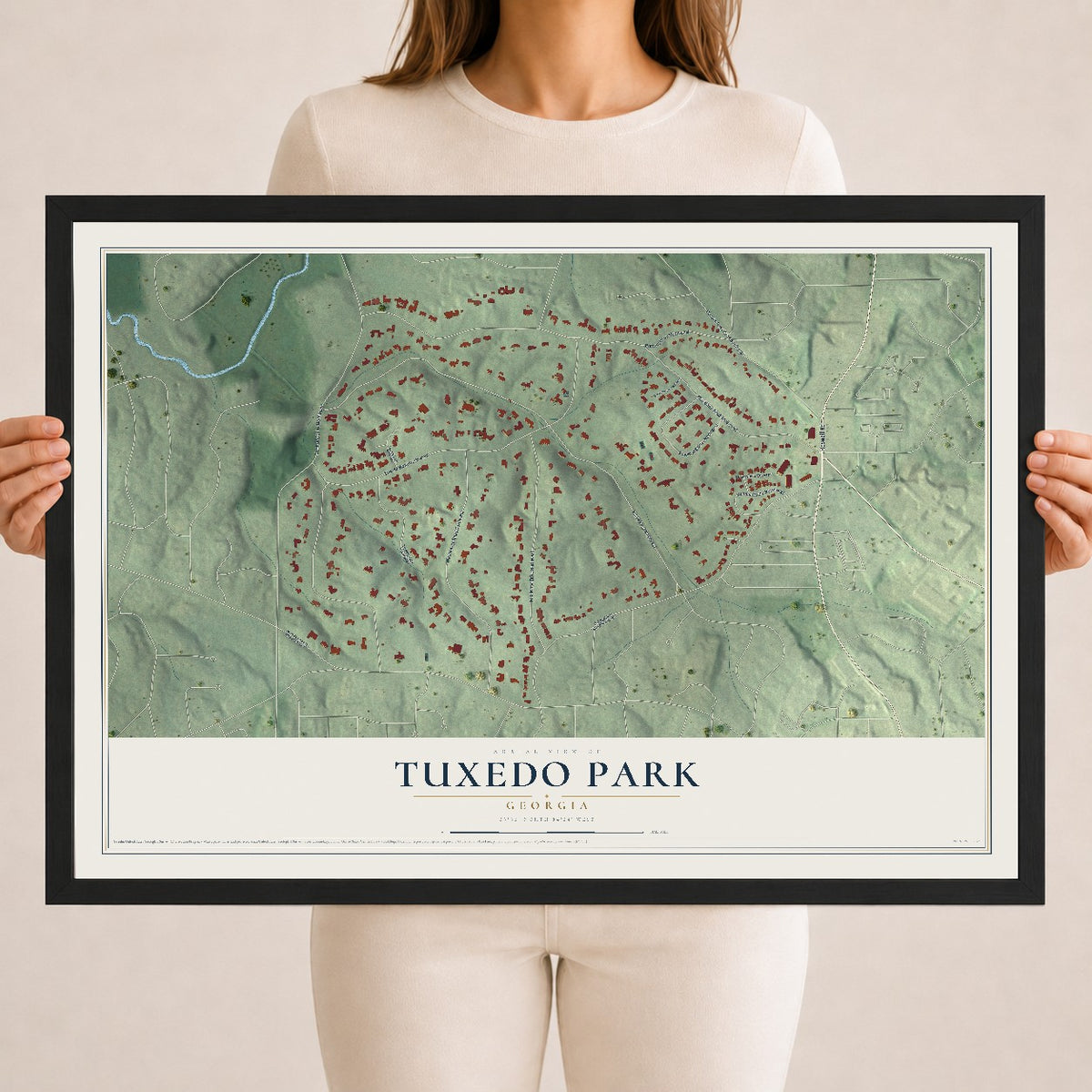 Tuxedo Park, Georgia map print, 18" x 24" W/ Black Ayous Wood Frame mockup