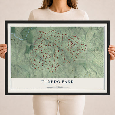 Tuxedo Park, Georgia map print, 18" x 24" W/ Black Ayous Wood Frame mockup