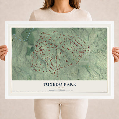 Tuxedo Park, Georgia map print, 18" x 24" W/ White Ayous Wood Frame mockup