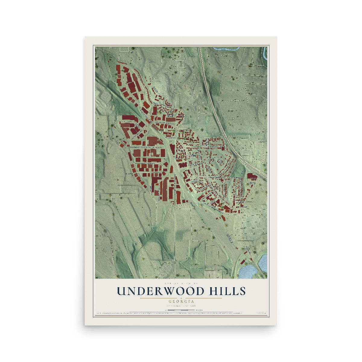 Underwood Hills, Georgia map print, 12" x 18" Archival Matte Print mockup