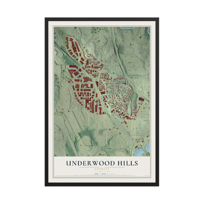 Underwood Hills, Georgia map print, 12" x 18" W/ Black Ayous Wood Frame mockup
