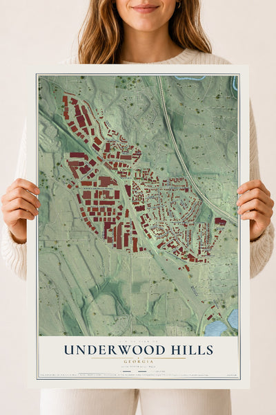 Underwood Hills, Georgia map print, 18" x 24" Archival Matte Print mockup