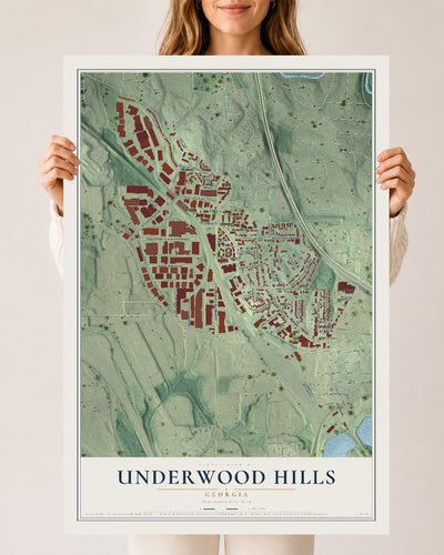 Underwood Hills, Georgia map print, 24" x 36" Archival Matte Print mockup