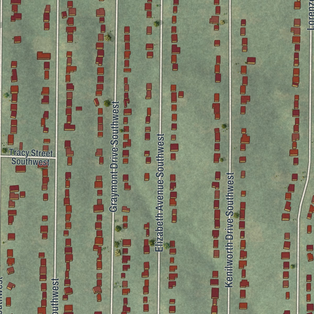 Close-up 1 of the Venetian Hills, Georgia map artwork