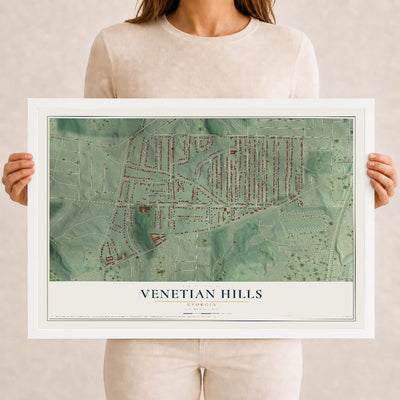 Venetian Hills, Georgia map print, 12" x 18" W/ White Ayous Wood Frame mockup