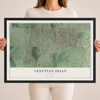 Venetian Hills, Georgia map print, 18" x 24" W/ Black Ayous Wood Frame mockup