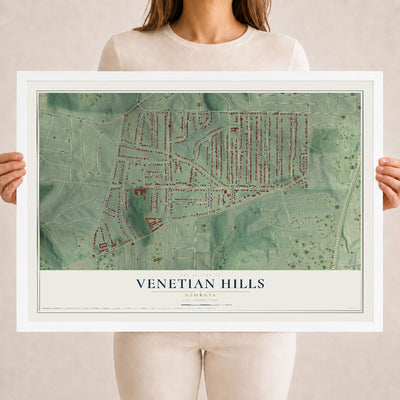 Venetian Hills, Georgia map print, 18" x 24" W/ White Ayous Wood Frame mockup