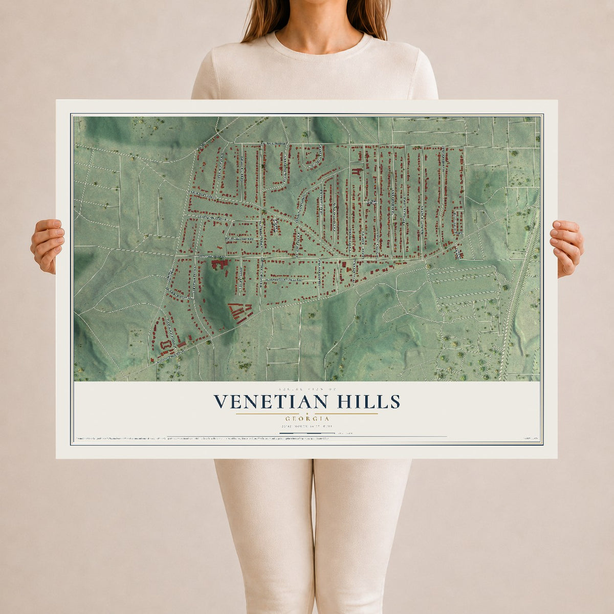 Venetian Hills, Georgia map print, 24" x 36" Archival Matte Print mockup