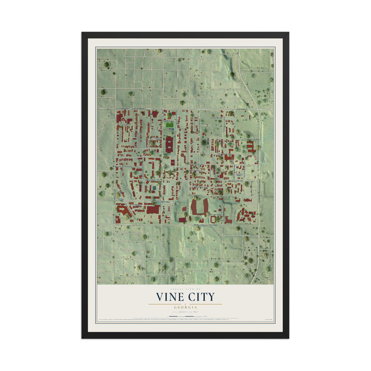 Vine City, Georgia map print, 12" x 18" W/ Black Ayous Wood Frame mockup