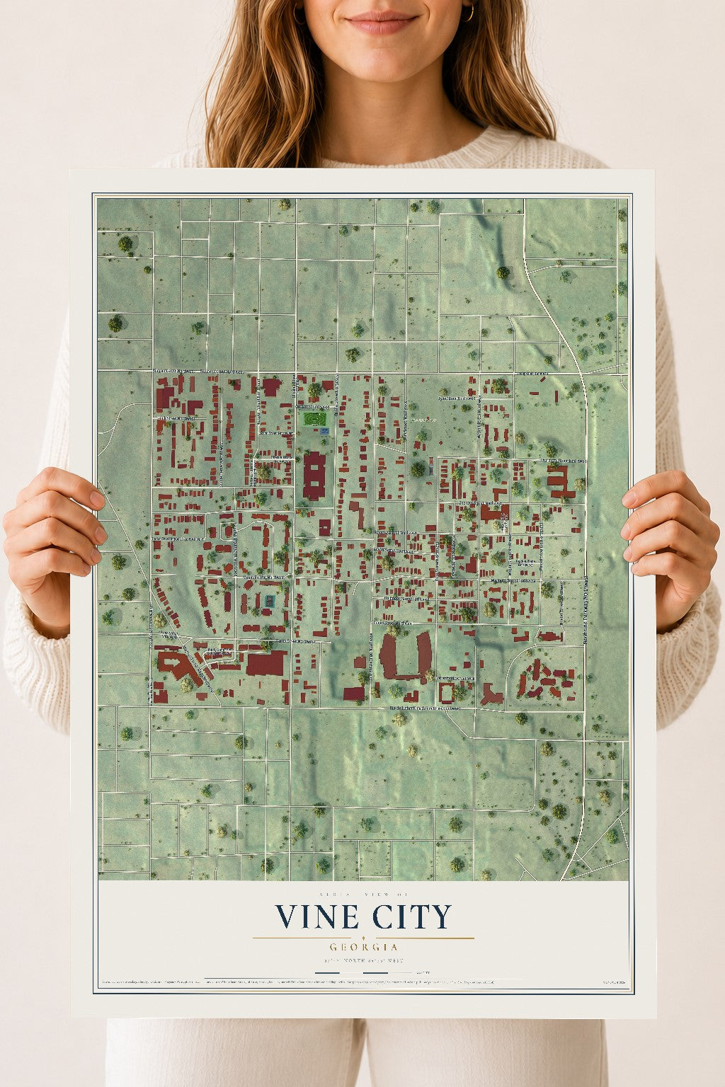 Vine City, Georgia map print, 18" x 24" Archival Matte Print mockup