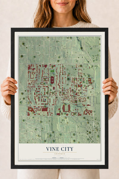 Vine City, Georgia map print, 18" x 24" W/ Black Ayous Wood Frame mockup