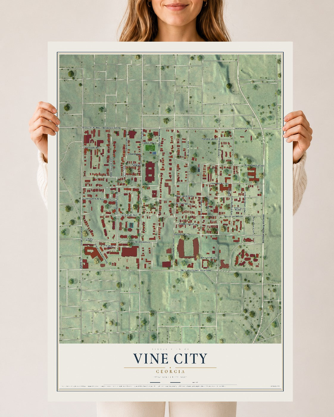 Vine City, Georgia map print, 24" x 36" Archival Matte Print mockup