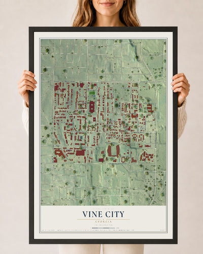 Vine City, Georgia map print, 24" x 36" W/ Black Ayous Wood Frame mockup