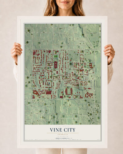Vine City, Georgia map print, 24" x 36" W/ White Ayous Wood Frame mockup
