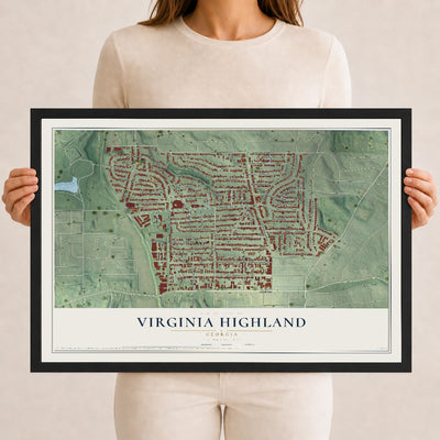Virginia Highland, Georgia map print, 12" x 18" W/ Black Ayous Wood Frame mockup