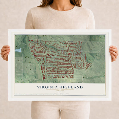 Virginia Highland, Georgia map print, 12" x 18" W/ White Ayous Wood Frame mockup