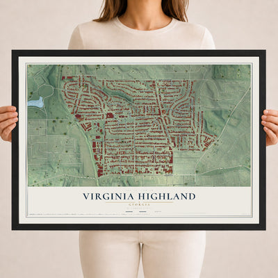 Virginia Highland, Georgia map print, 18" x 24" W/ Black Ayous Wood Frame mockup