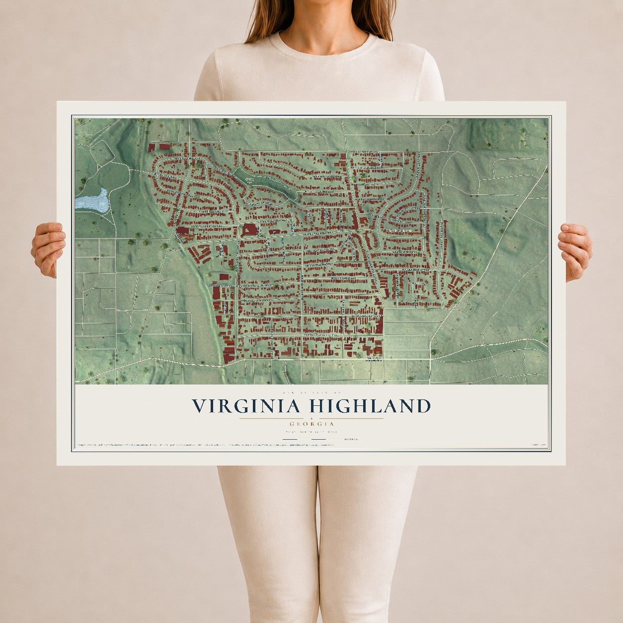 Virginia Highland, Georgia map print, 24" x 36" Archival Matte Print mockup
