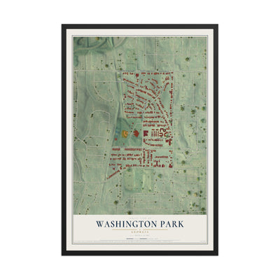 Washington Park, Georgia map print, 12" x 18" W/ Black Ayous Wood Frame mockup