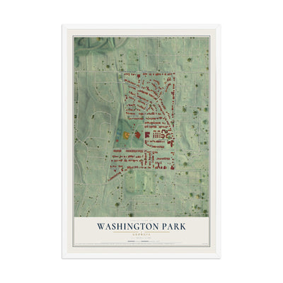 Washington Park, Georgia map print, 12" x 18" W/ White Ayous Wood Frame mockup