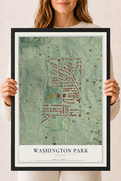 Washington Park, Georgia map print, 18" x 24" W/ Black Ayous Wood Frame mockup
