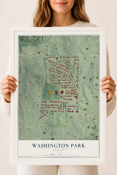 Washington Park, Georgia map print, 18" x 24" W/ White Ayous Wood Frame mockup