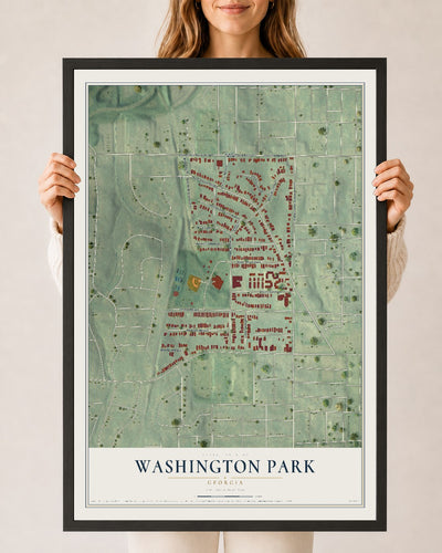 Washington Park, Georgia map print, 24" x 36" W/ Black Ayous Wood Frame mockup
