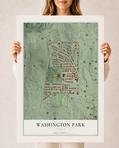 Washington Park, Georgia map print, 24" x 36" W/ White Ayous Wood Frame mockup