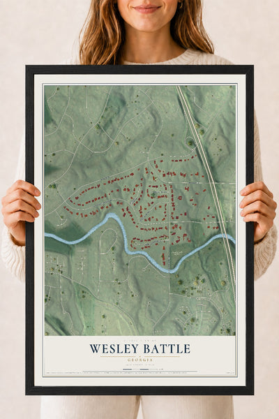 Wesley Battle, Georgia map print, 18" x 24" W/ Black Ayous Wood Frame mockup