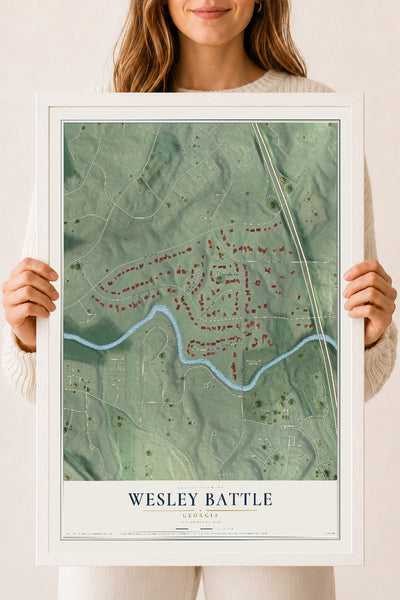 Wesley Battle, Georgia map print, 18" x 24" W/ White Ayous Wood Frame mockup