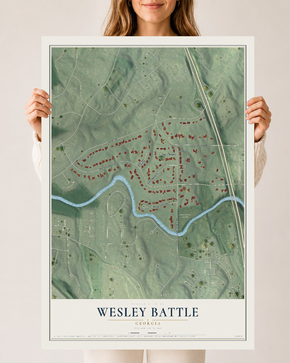 Wesley Battle, Georgia map print, 24" x 36" Archival Matte Print mockup