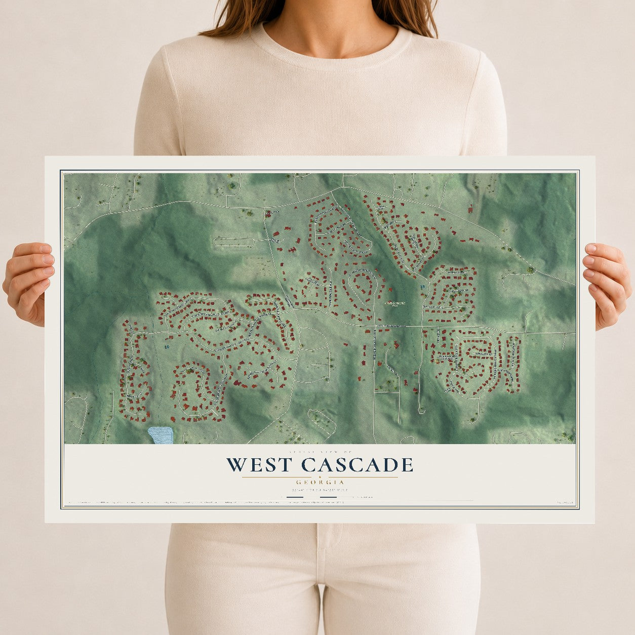 West Cascade, Georgia map print, 12" x 18" Archival Matte Print mockup
