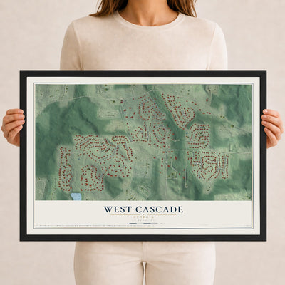 West Cascade, Georgia map print, 12" x 18" W/ Black Ayous Wood Frame mockup