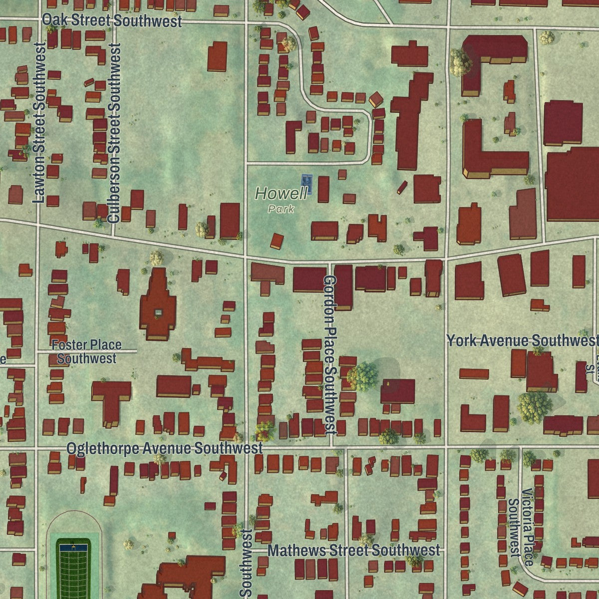 Close-up 1 of the West End, Georgia map artwork