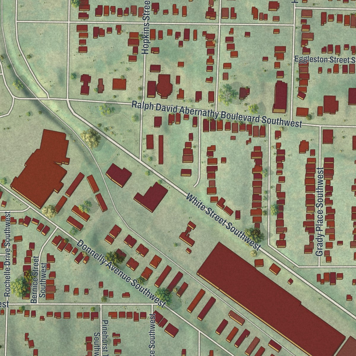 Close-up 2 of the West End, Georgia map artwork