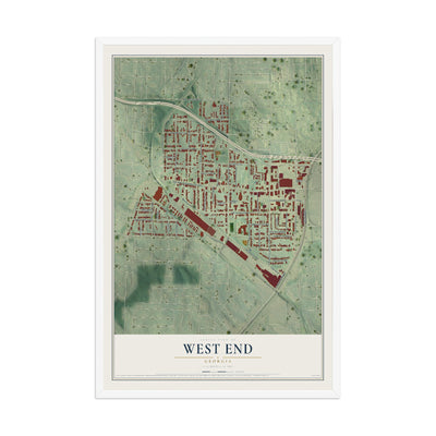 West End, Georgia map print, 12" x 18" W/ White Ayous Wood Frame mockup