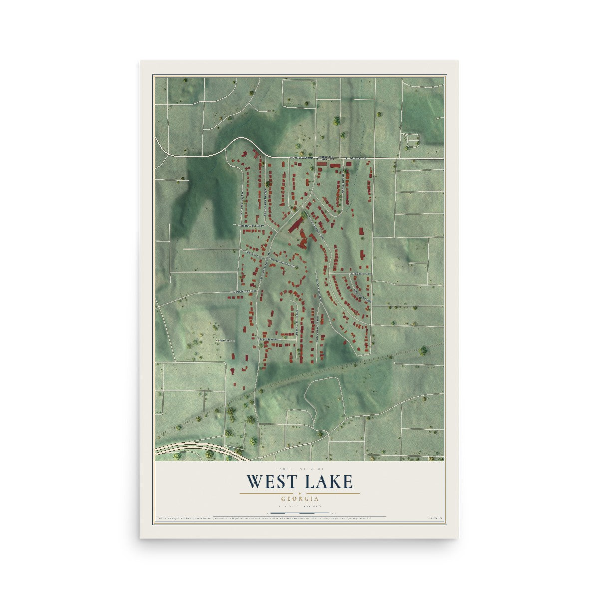 West Lake, Georgia map print, 12" x 18" Archival Matte Print mockup