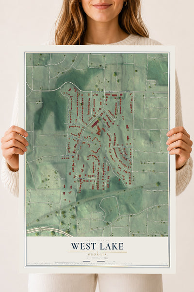 West Lake, Georgia map print, 18" x 24" Archival Matte Print mockup