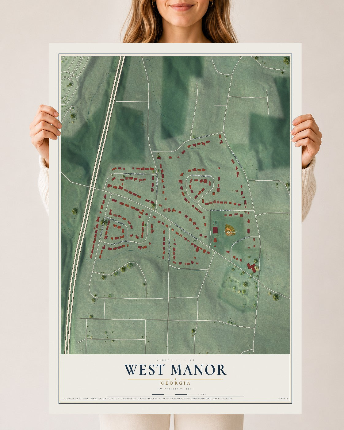 West Manor, Georgia map print, 24" x 36" Archival Matte Print mockup