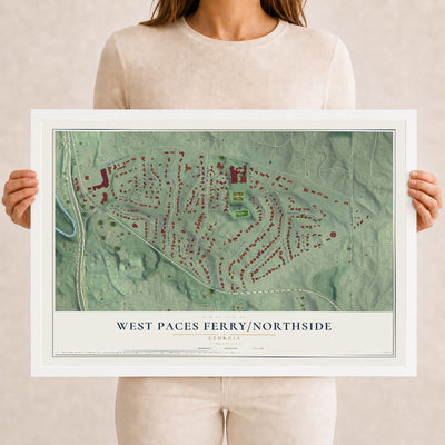 West Paces Ferry-Northside, Georgia map print, 12" x 18" W/ White Ayous Wood Frame mockup