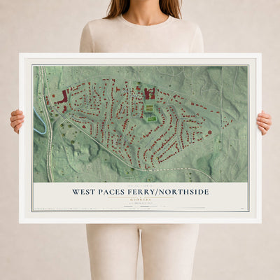 West Paces Ferry-Northside, Georgia map print, 24" x 36" W/ White Ayous Wood Frame mockup