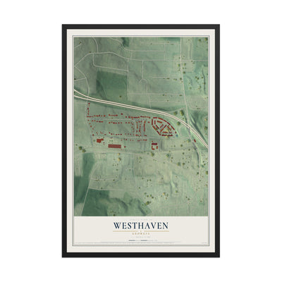 Westhaven, Georgia map print, 12" x 18" W/ Black Ayous Wood Frame mockup