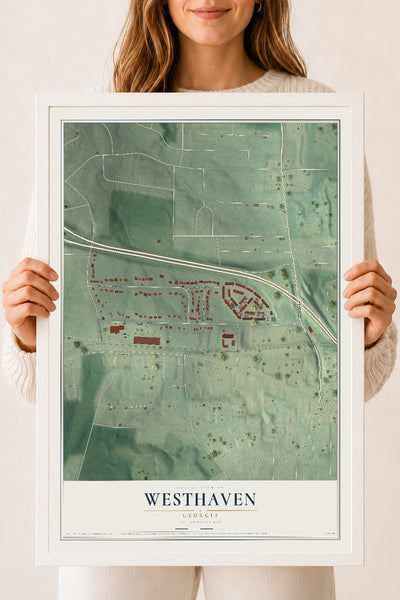 Westhaven, Georgia map print, 18" x 24" W/ White Ayous Wood Frame mockup