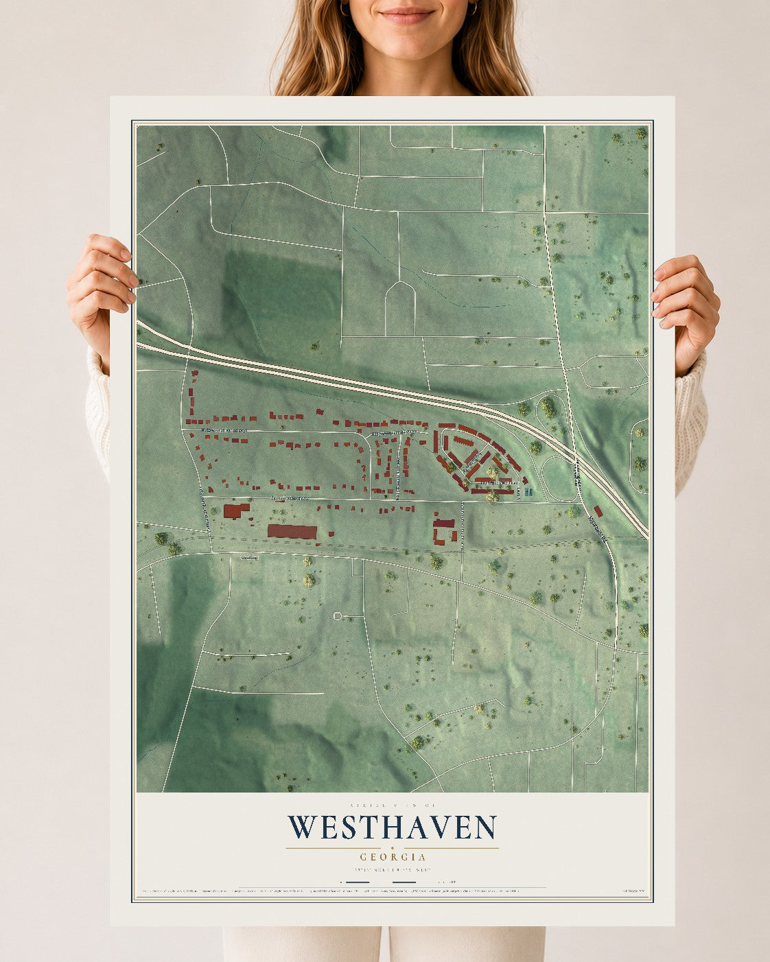 Westhaven, Georgia map print, 24" x 36" Archival Matte Print mockup
