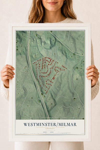 Westminster-Milmar, Georgia map print, 18" x 24" W/ White Ayous Wood Frame mockup