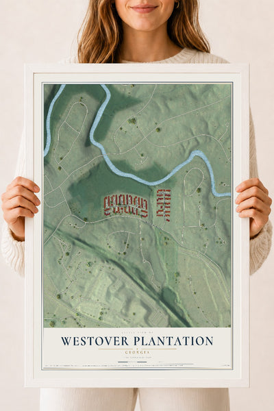 Westover Plantation, Georgia map print, 18" x 24" W/ White Ayous Wood Frame mockup