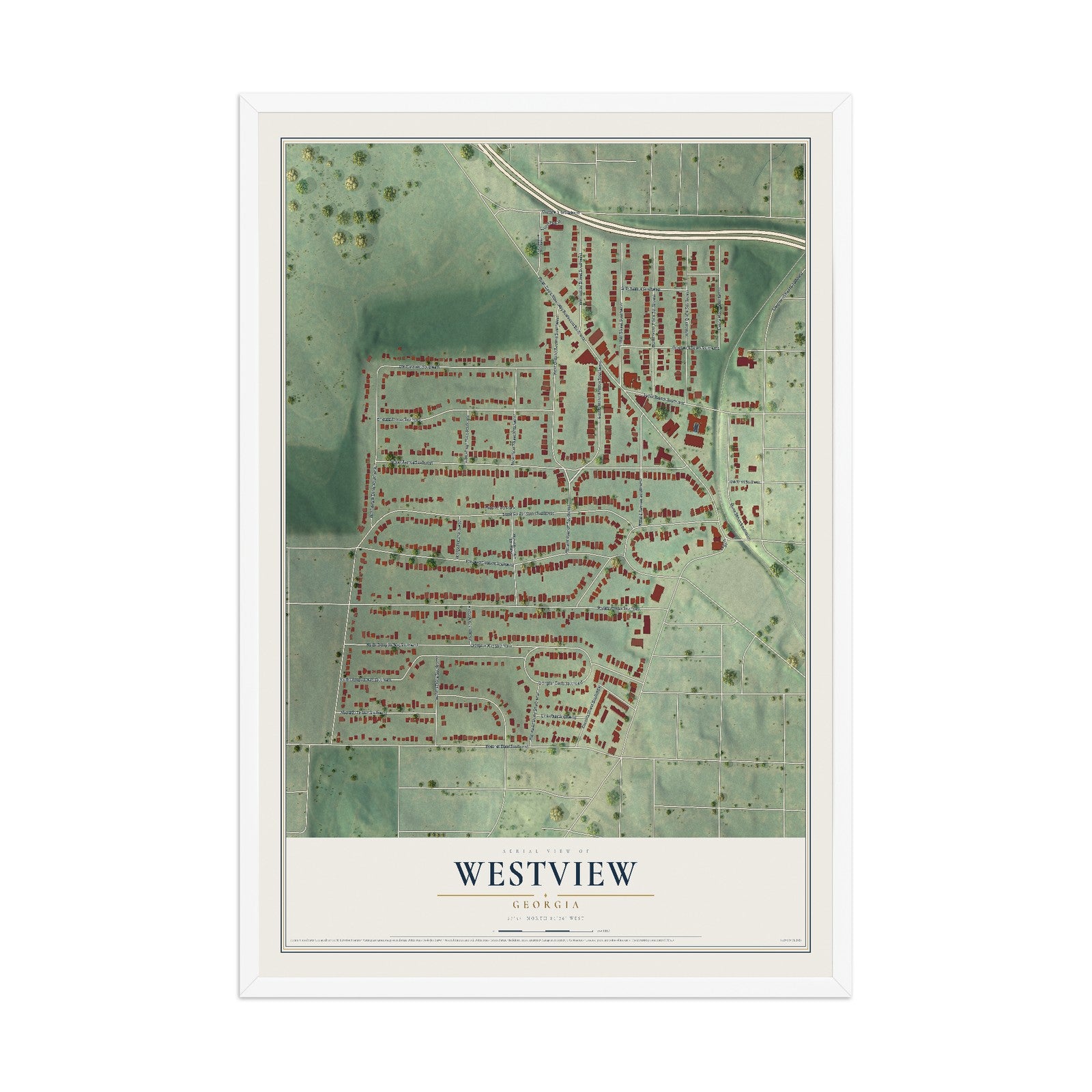 Westview, Georgia map print, 12" x 18" W/ White Ayous Wood Frame mockup