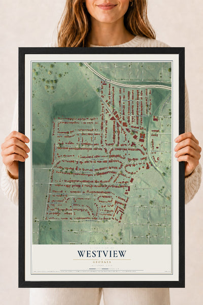 Westview, Georgia map print, 18" x 24" W/ Black Ayous Wood Frame mockup