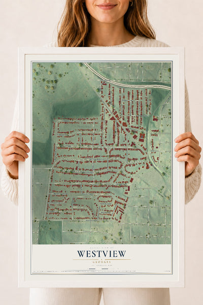 Westview, Georgia map print, 18" x 24" W/ White Ayous Wood Frame mockup